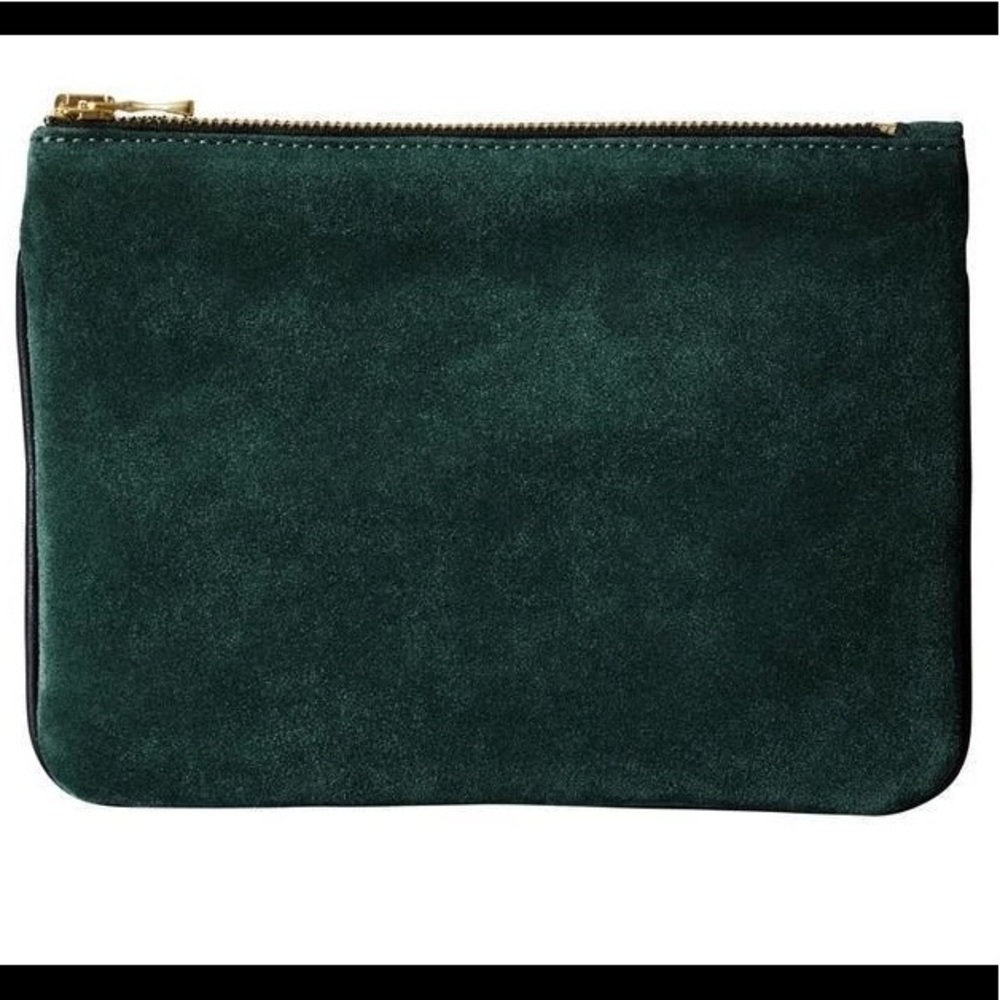 Balmain H&M green suede clutch backside in black